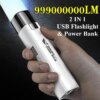 lampe torche mini tactique LED 2 en 1 9990000LM, batterie externe Ultra lumineuse