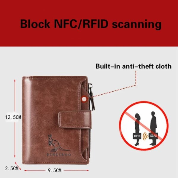 portefeuille rfid en Cuir avec Fermeture Éclair pour Homme