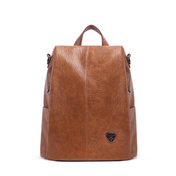 Sac a dos antivol à bandoulière en cuir véritable pour femmes, antivol, fermeture éclair