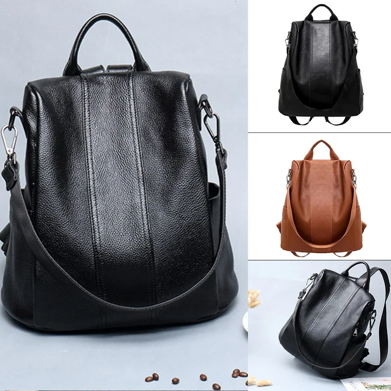 Sac a dos antivol en cuir Anti-vol pour femmes, sac d'école Vintage solide de bonne qualité