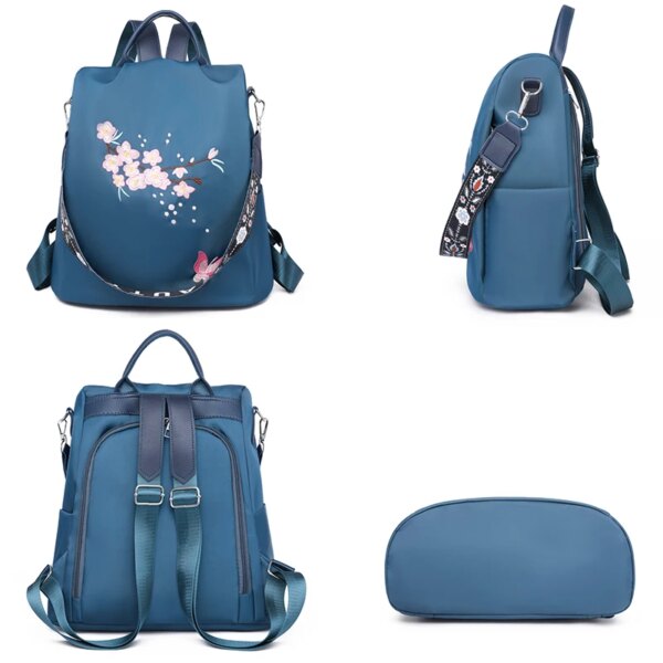 Sac a dos antivol en tissu Oxford à fleurs pour femmes, grande capacité