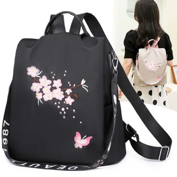 Sac a dos antivol en tissu Oxford à fleurs pour femmes, grande capacité