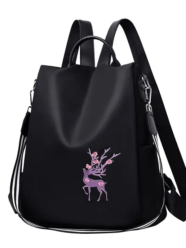 Sac a dos antivol élégant à bandoulière pour femmes, avec broderie, léger