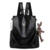 Sac Antivol à dos en cuir PU pour femmes, décontracté, antivol, noir, pour l'école