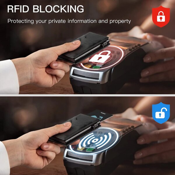 portefeuille rfid en cuir pour hommes, porte-cartes de crédit de poche avant