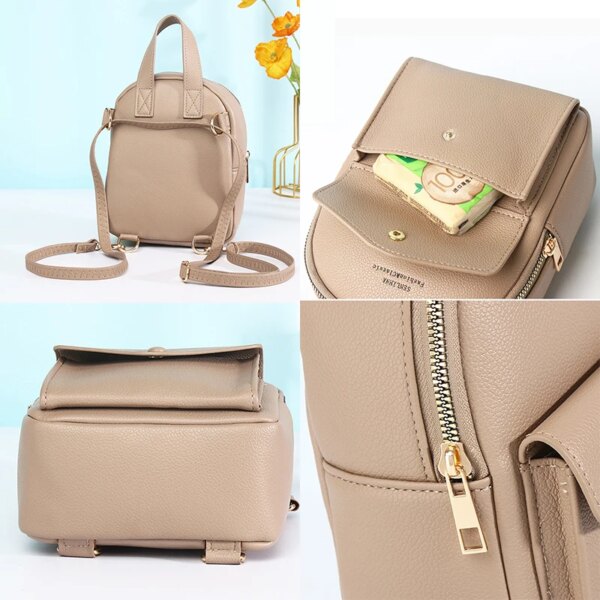 Sac a dos antivol pour femme, petit sac d'école étanche, sacs de voyage d'affaires en cuir Pur souple