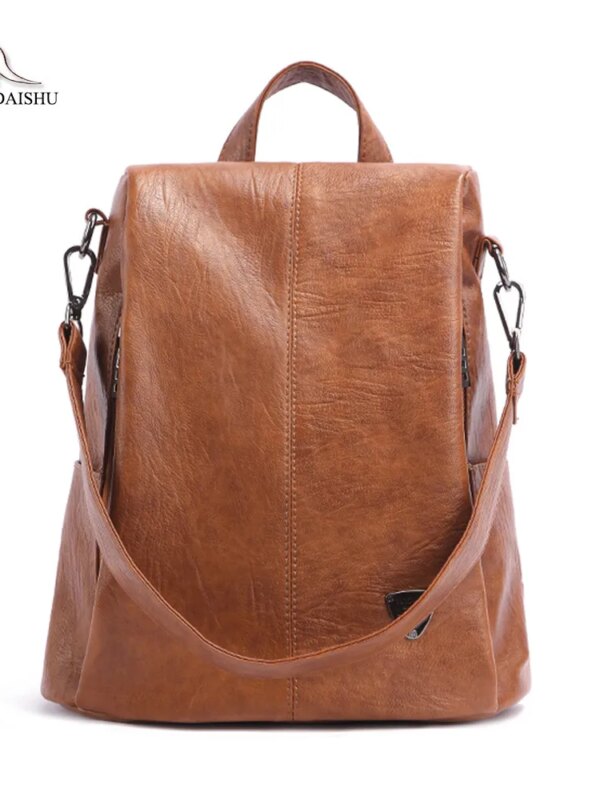 Sac a dos Antivol femme, sacoche d'école Vintage en cuir véritable pour adolescentes