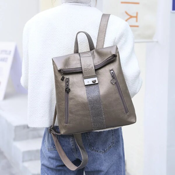 Sac a dos Antivol multifonction Anti-vol pour femmes, sac à bandoulière à la mode en cuir souple