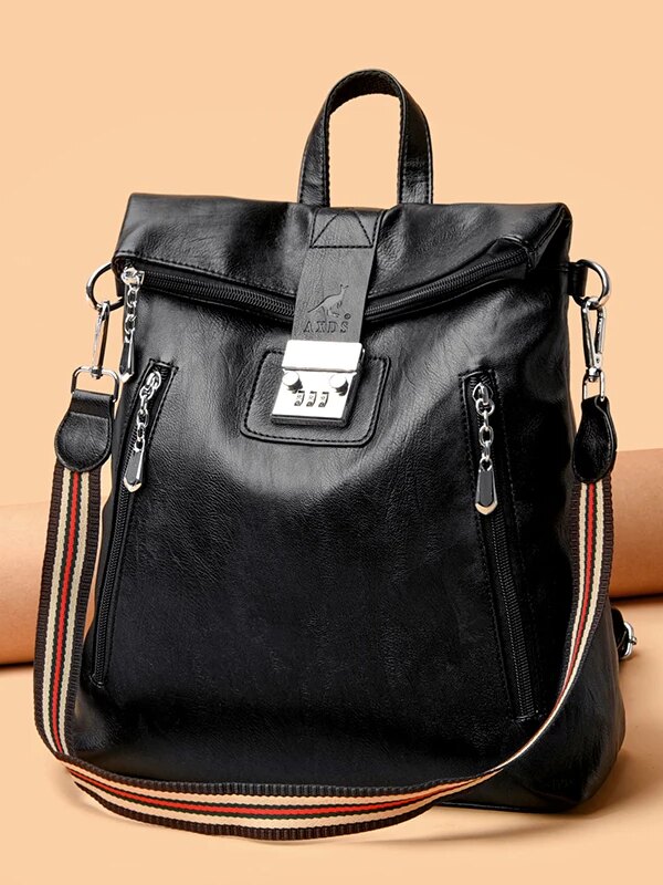 Sac a dos Antivol en cuir avec serrure à code antivol pour femmes