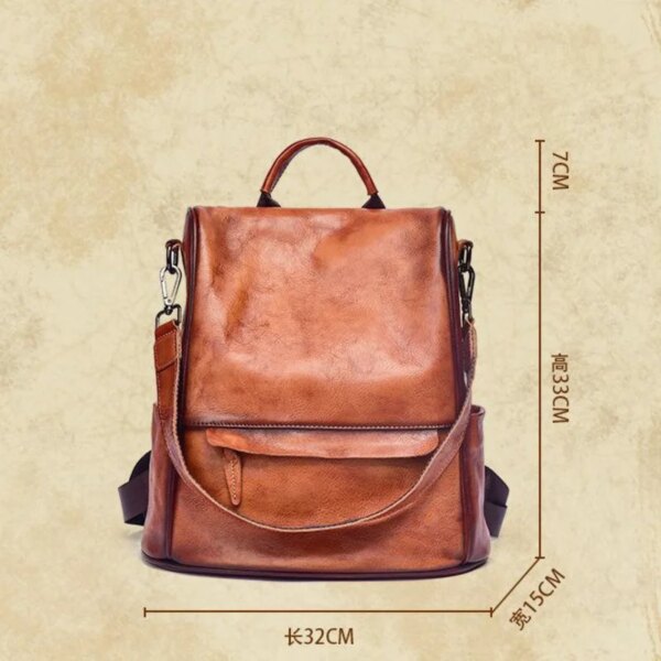 Sac a dos Antivol Vintage en cuir véritable pour femmes, Anti-vol, en cuir de vache