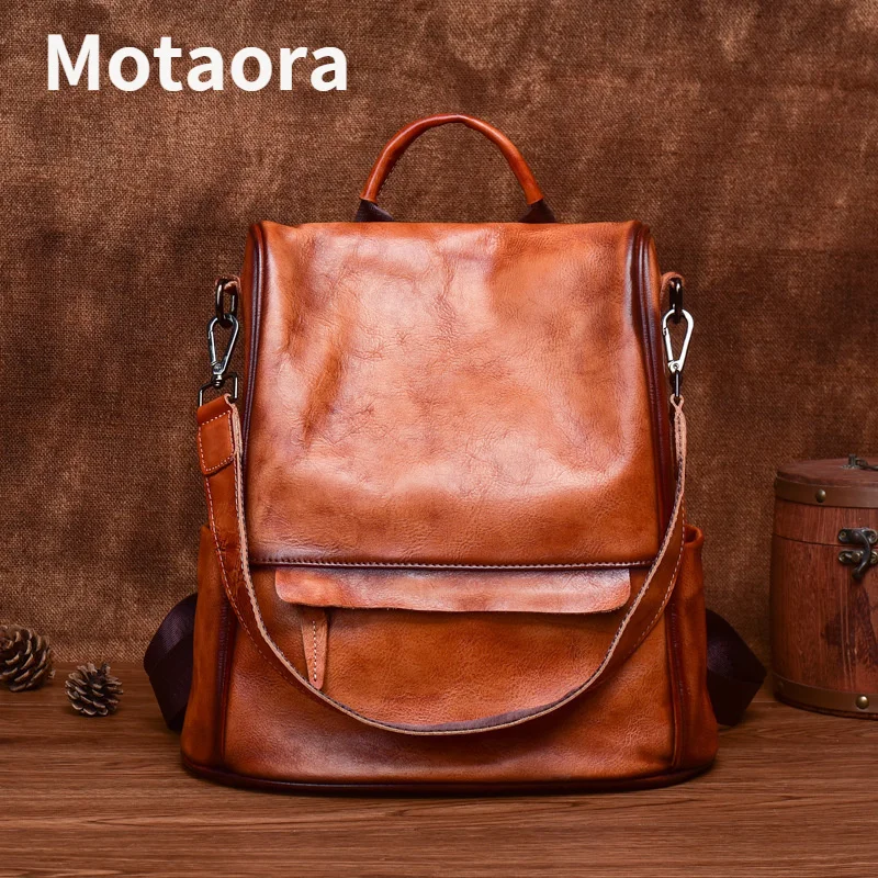 Sac a dos Antivol Vintage en cuir véritable pour femmes, Anti-vol, en cuir de va