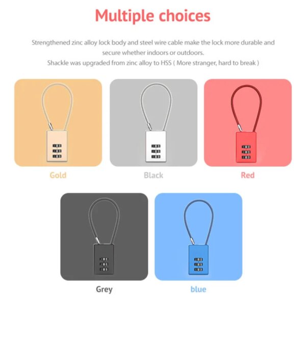 cadenas à code tête de verrouillage HSS, câble métallique difficile à casser