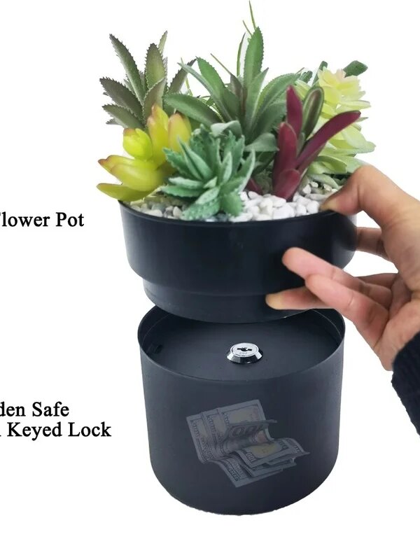 Pot de fleurs coffre-fort secret – Cachette verrouillable en acier