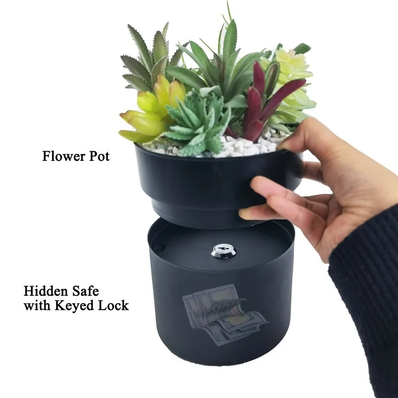 Pot de fleurs coffre-fort secret – Cachette verrouillable en acier