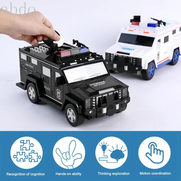 Tirelire électrique enfant camion de police – Coffre-fort secret ludique
