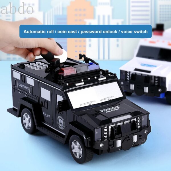 Tirelire électrique enfant camion de police – Coffre-fort secret ludique