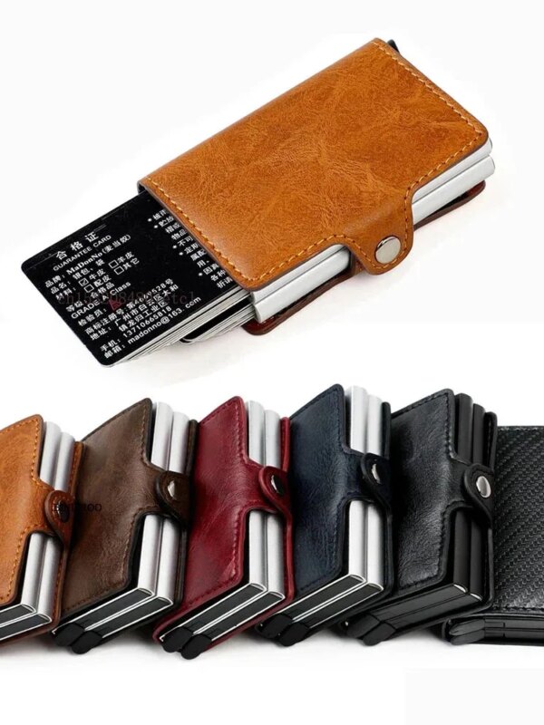 porte carte rfid de crédit en cuir et Fiber de carbone pour homme et femme