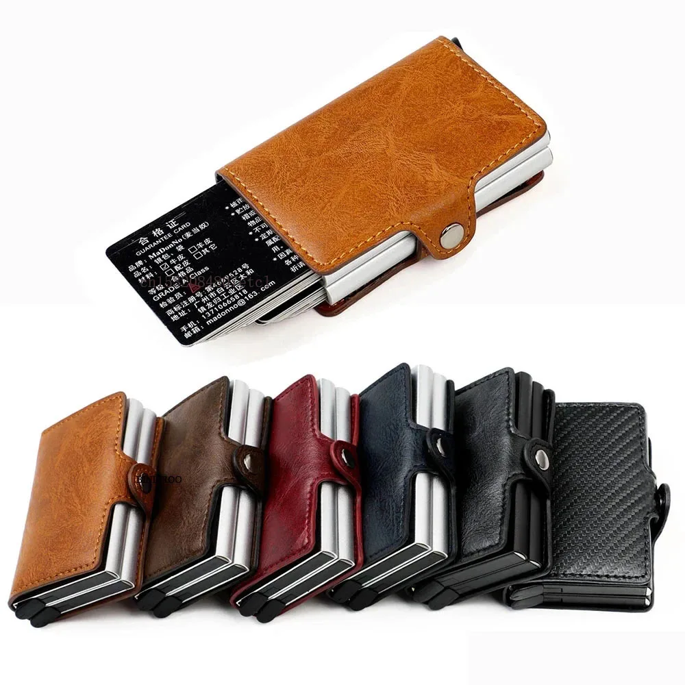 porte carte rfid de crédit en cuir et Fiber de carbone pour homme et femme