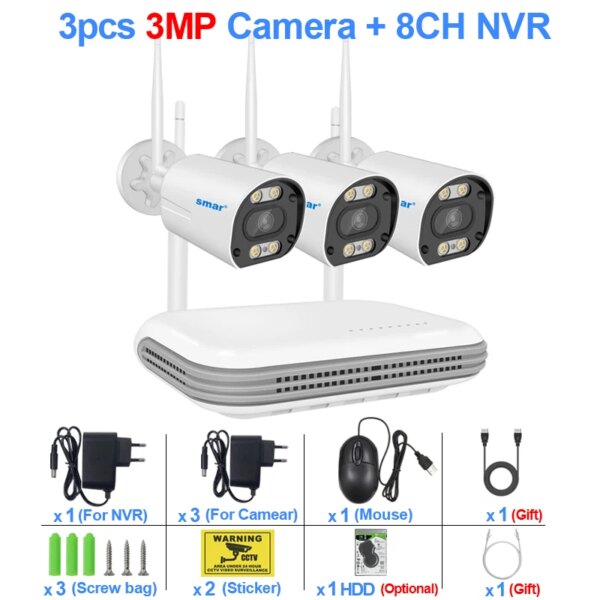 1638-daaf0e.jpg Smar Kit de Caméra de Surveillance Extérieure avec Wifi, Système de Sécurité sans Fil