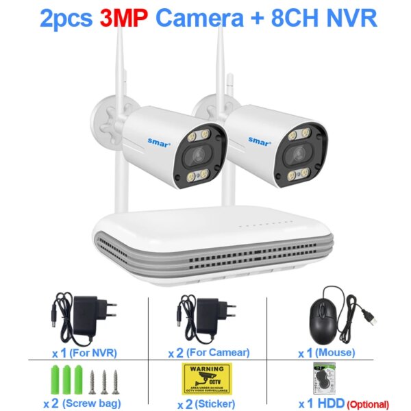 Smar Kit de Caméra de Surveillance Extérieure avec Wifi, Système de Sécurité sans Fil