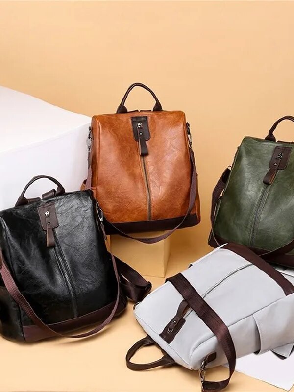 Sac à dos de voyage en cuir pour femme et fille, imperméable et antivol, sacoche à bandoulière multifonction