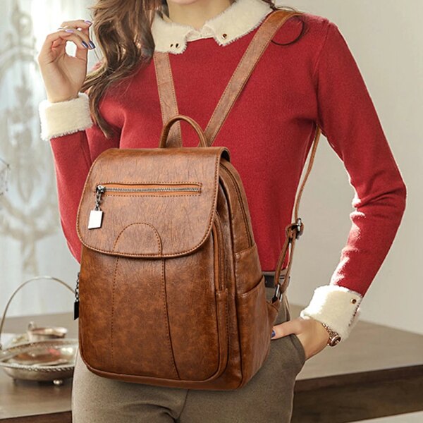 Sac Antivol à dos de grande capacité en cuir souple pour femmes, sac de voyage antivol