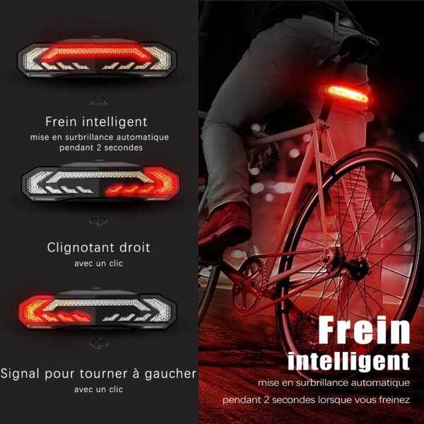 antivol velo Anti-vol, alarme de feu arrière de vélo Rechargeable par USB LED
