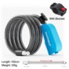 antivol velo à clés sécurisées enroulées, serrure de câble de vélo avec support de montage