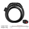 antivol velo à clés sécurisées enroulées, serrure de câble de vélo avec support de montage