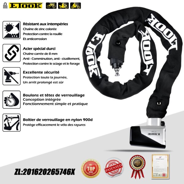 antivol moto serrure à chaîne antivol pour moto et Scooter