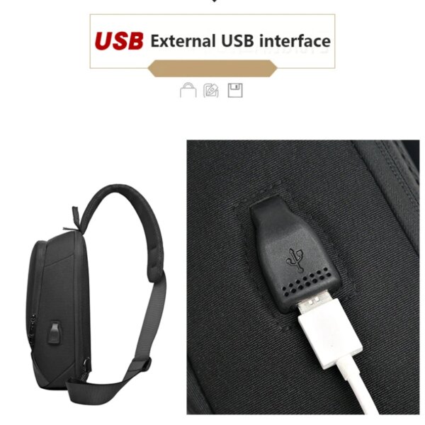 Sac a dos antivol Bandoulière Imperméable avec Prise USB pour Homme