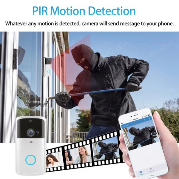 sonnette video sans fil intelligente, wi-fi, caméra, interphone extérieur sans fil