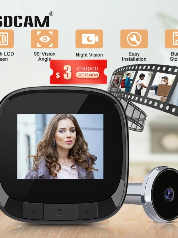 sonnette video sans fil numérique LCD 2.4 pouces, 90 °