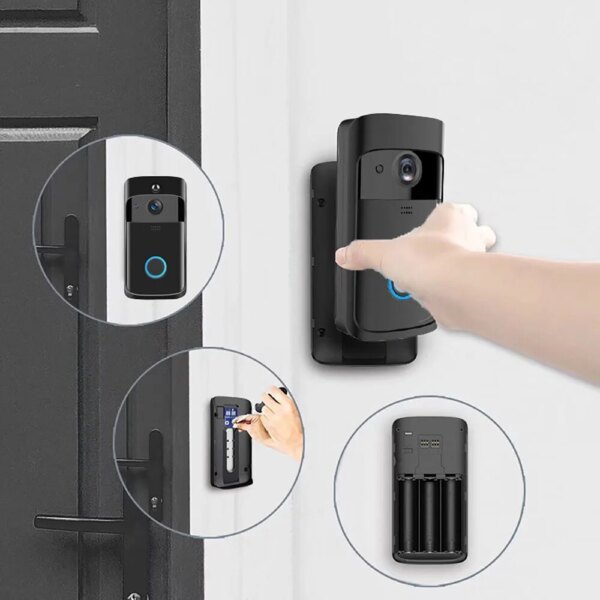 sonnette video sans fil intelligente sans fil wi-fi, Vision nocturne HD 720P
