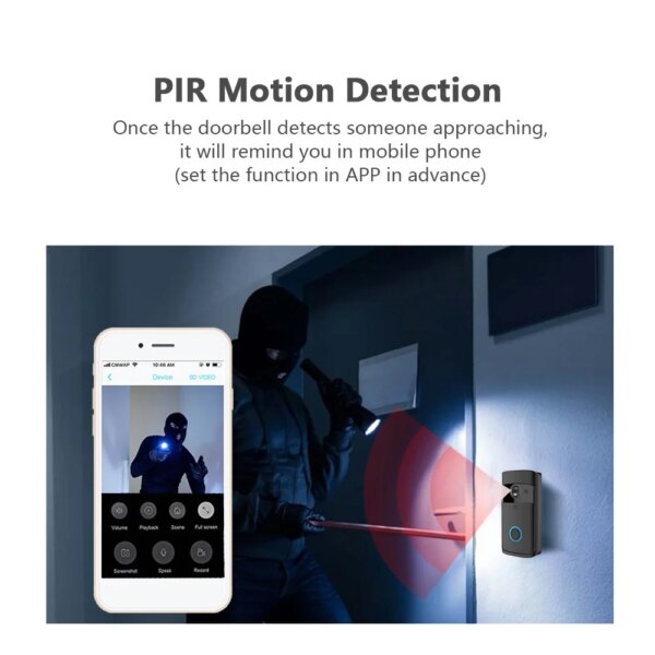 sonnette video sans fil intelligente sans fil wi-fi, Vision nocturne HD 720P