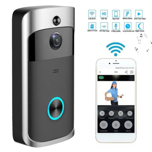 sonnette video sans fil intelligente sans fil wi-fi, Vision nocturne HD 720P