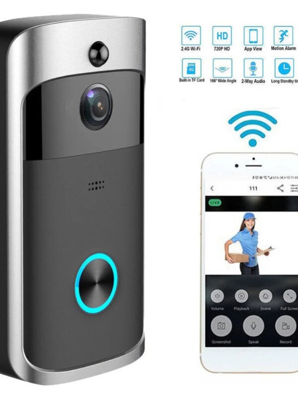 sonnette video sans fil intelligente sans fil wi-fi, Vision nocturne HD 720P