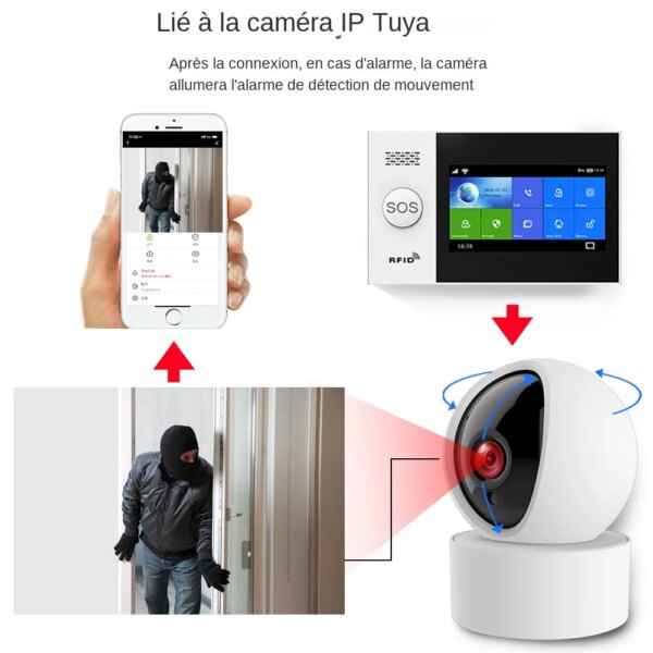 alarme Système d'Alarme de Sécurité Domestique Sans Fil, Comporte le WiFi