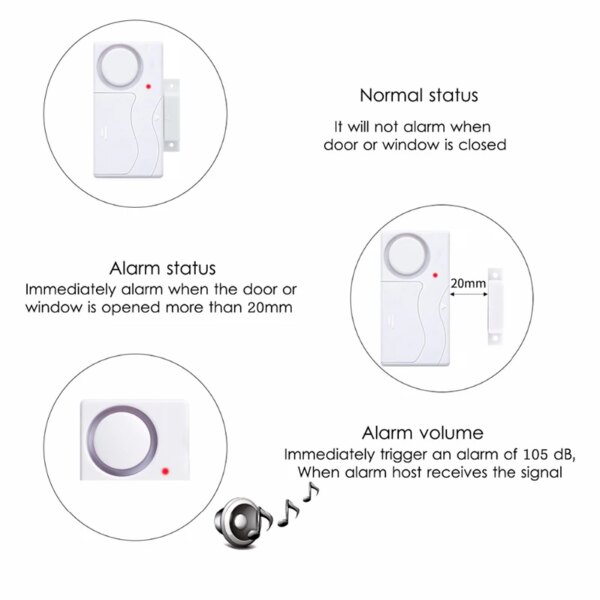 alarme Porte sans fil, fenêtre ouverte et fermée, ABS, télécommande