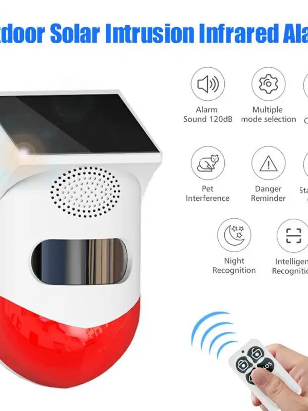 Alarme solaire infrarouge sans fil, détecteur de mouvement sirène pour maison