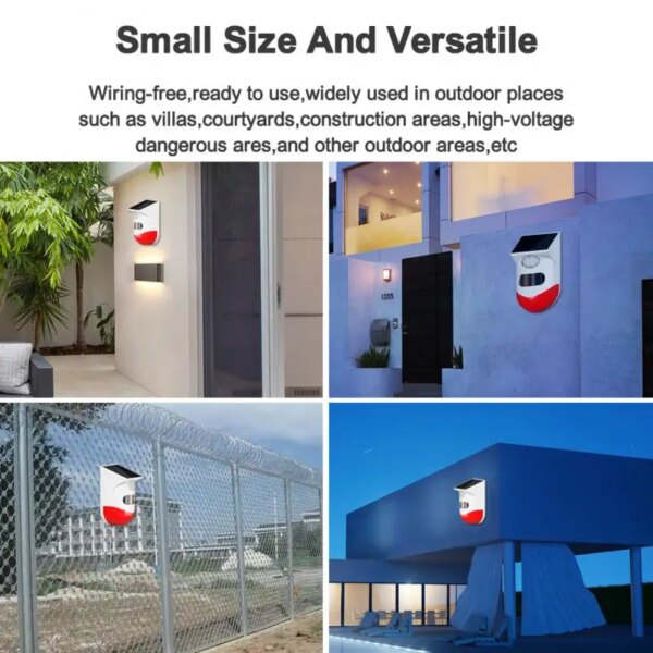 Alarme solaire infrarouge sans fil, détecteur de mouvement sirène pour maison