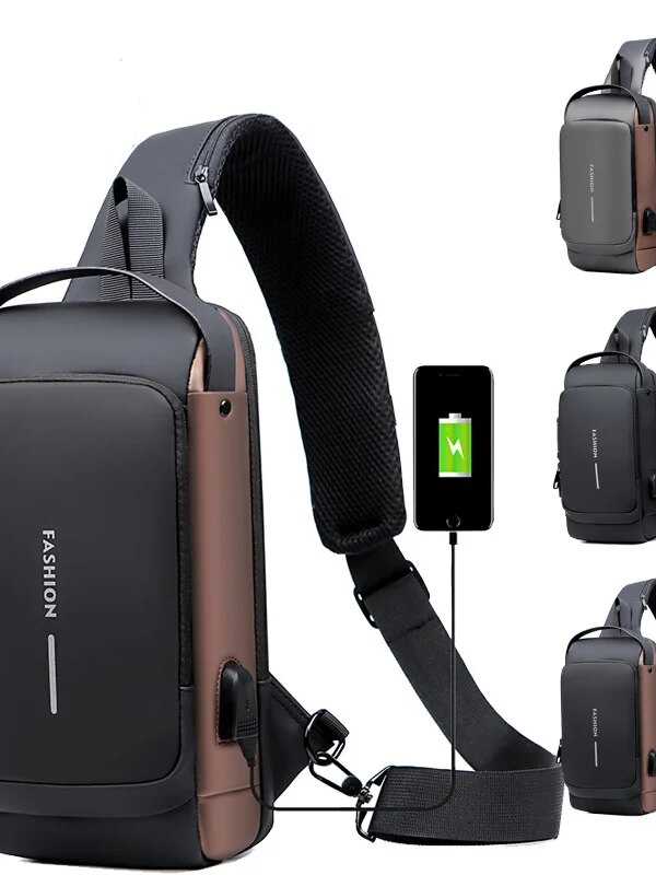 Sac antivol à bandoulière étanche USB pour hommes, sacoche antivol court voyage