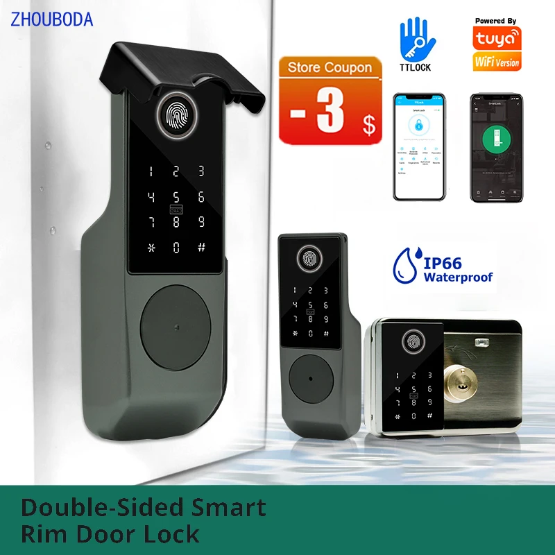 serrure porte intelligente de porte extérieure, Double serrure à empreintes digitales étanche