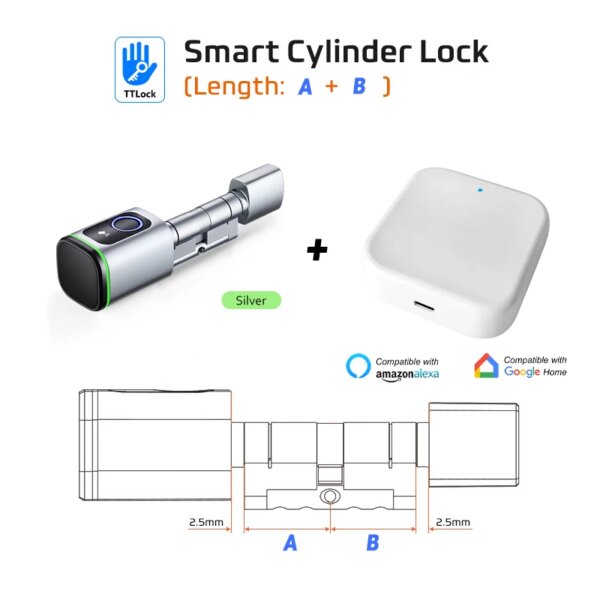 serrure porte intelligente Bluetooth Tuya TTLock, cylindre de carte d'empreinte digitale