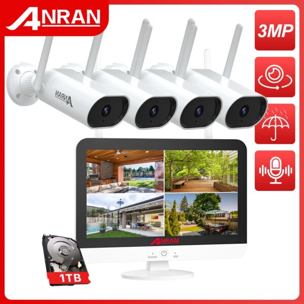 ANRAN 3MP 8CH Kit de Caméras de Surveillance avec 13" Moniteur sans Fil CCTV