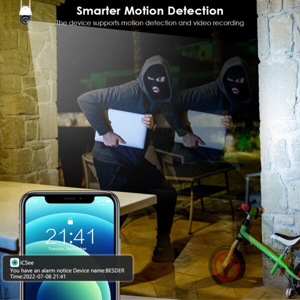 Dispositif de Surveillance Extérieure IP Sans Fil, Caméra de Sécurité de 8MP avec WiFi Capacité HD et 4K, Comporte un Double Objectif, un Zoom Numérique 8X et une Vision Nocturne avec Couleur IP66