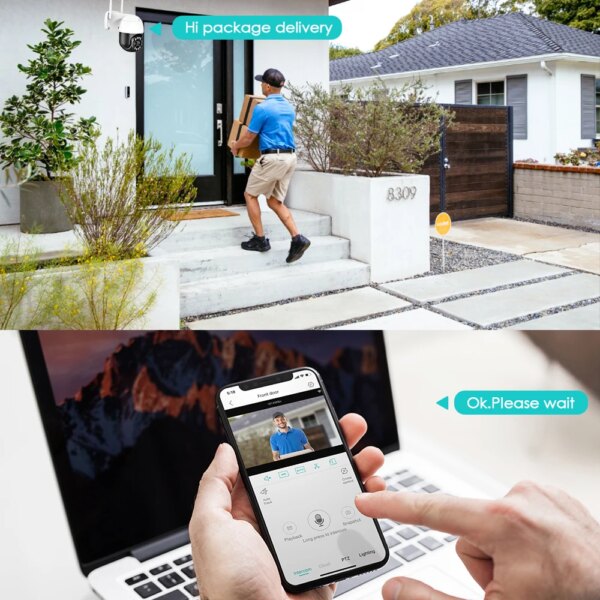 Dispositif de Surveillance Extérieure IP Sans Fil, Caméra de Sécurité de 8MP avec WiFi Capacité HD et 4K, Comporte un Double Objectif, un Zoom Numérique 8X et une Vision Nocturne avec Couleur IP66