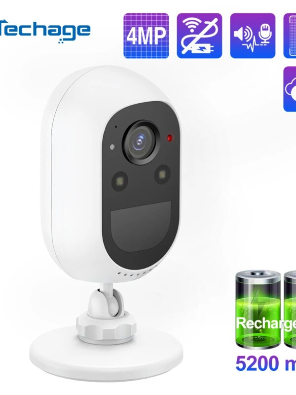 Techage – caméra de surveillance solaire IP WIFI HD 4MP, dispositif de sécurité sans fil, avec batterie Rechargeable, Audio bidirectionnel, détection de mouvement PIR