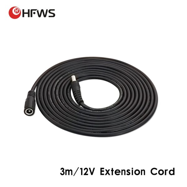 HFWS – Extension de caméra de sécurité cc 12V, cordon d'alimentation mâle femelle de 3M, câbles 5.5mm x 2.1mm pour caméra Wifi/AHD/IP