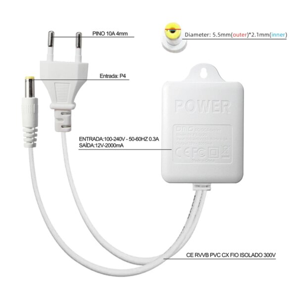 Alimentation pour caméra IP PTZ WiFi, transformateur de caméra AC 110V-240V à DC 12V pour caméra CCTV, prise d'alimentation ue 12V 2A, DC 12V 2A